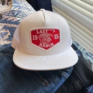 Unisex white and red Lazy J ranch hat